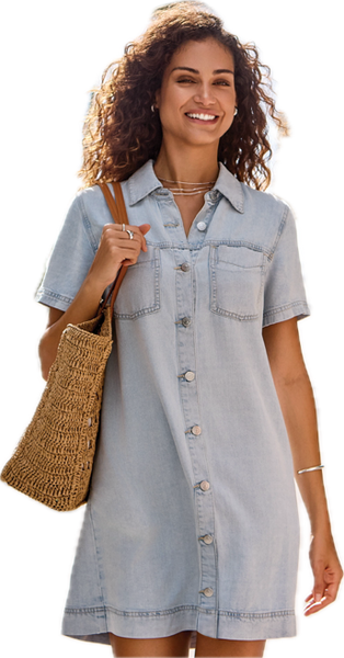 TRIBAL - DENIM SHIRT DRESS W/ POCKETS - 6143O-1116
