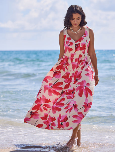 TRIBAL - FLORAL PRINT FLOWY DRESS - 3106O-8374