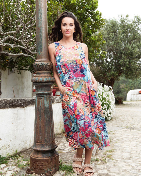 ORIENTIQUE - IKEBANA PRINT A-LINE DRESS- 20142