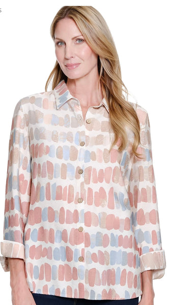 MULTIPLES - 3/4 SLEEVE PRINT SHIRT - M16112 - STRIPE MULTI