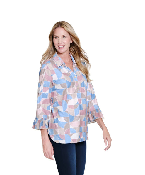 MULTIPLES - PRINT FLOUNCE SLEEVE JERSEY KNIT TOP - M16108 - MULTI