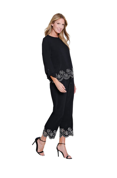MULTIPLES - CROP PANT W/ EMBROIDERED HEM - M16406
