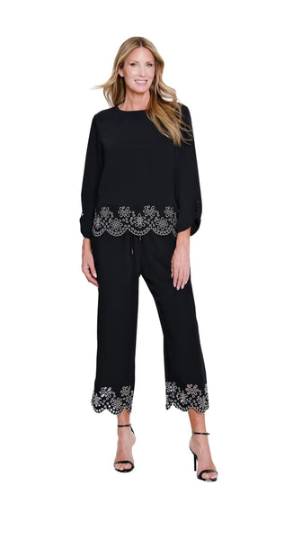 MULTIPLES - CROP PANT W/ EMBROIDERED HEM - M16406