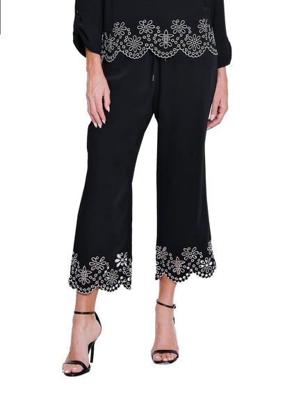 MULTIPLES - CROP PANT W/ EMBROIDERED HEM - M16406