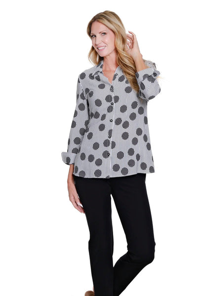 MULTIPLES - STRIPES / DOTS 3/4 SLEEVE SHIRT - M16112 - BLACK/WHITE