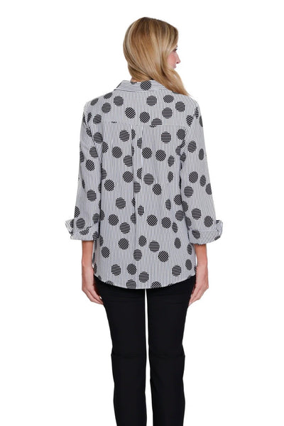 MULTIPLES - STRIPES / DOTS 3/4 SLEEVE SHIRT - M16112 - BLACK/WHITE