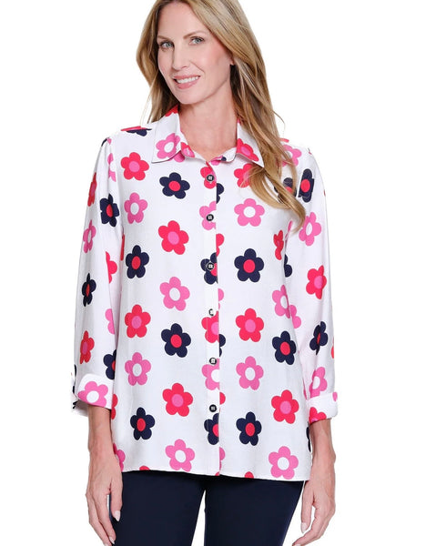 MULTIPLES - FLOWER PRINT 3/4 SLEEVE SHIRT - M16112 - FLOWER MULTI