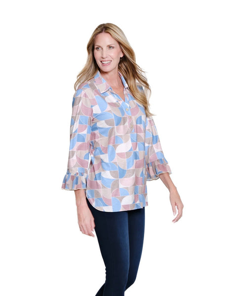 MULTIPLES - PRINT FLOUNCE SLEEVE JERSEY KNIT TOP - M16108 - MULTI