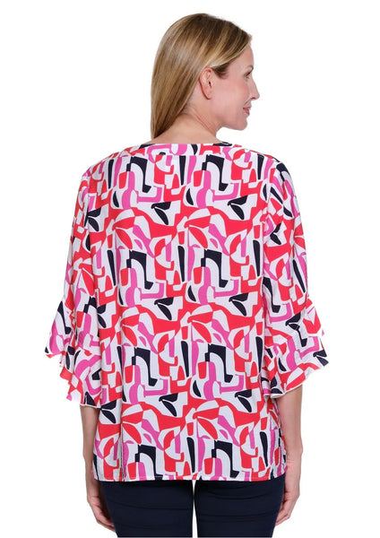 MULTIPLES - ELBLOW LENGTH FLOUNCE SLEEVE PRINT BLOUSE - M16601