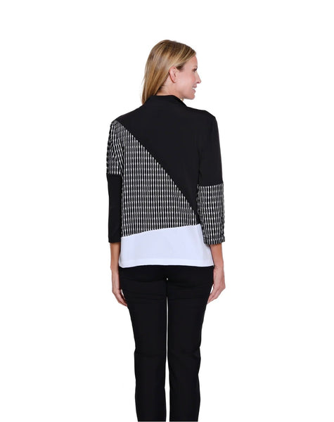 MULTIPLES - 1/4 ZIP MULTI PRINT BLACK / WHITE  TOP - M16411