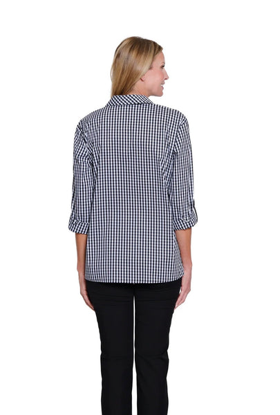 MULTIPLES - BLACK / WHITE PLAID CHECK 3/4 SLEEVE SHIRT - M16402