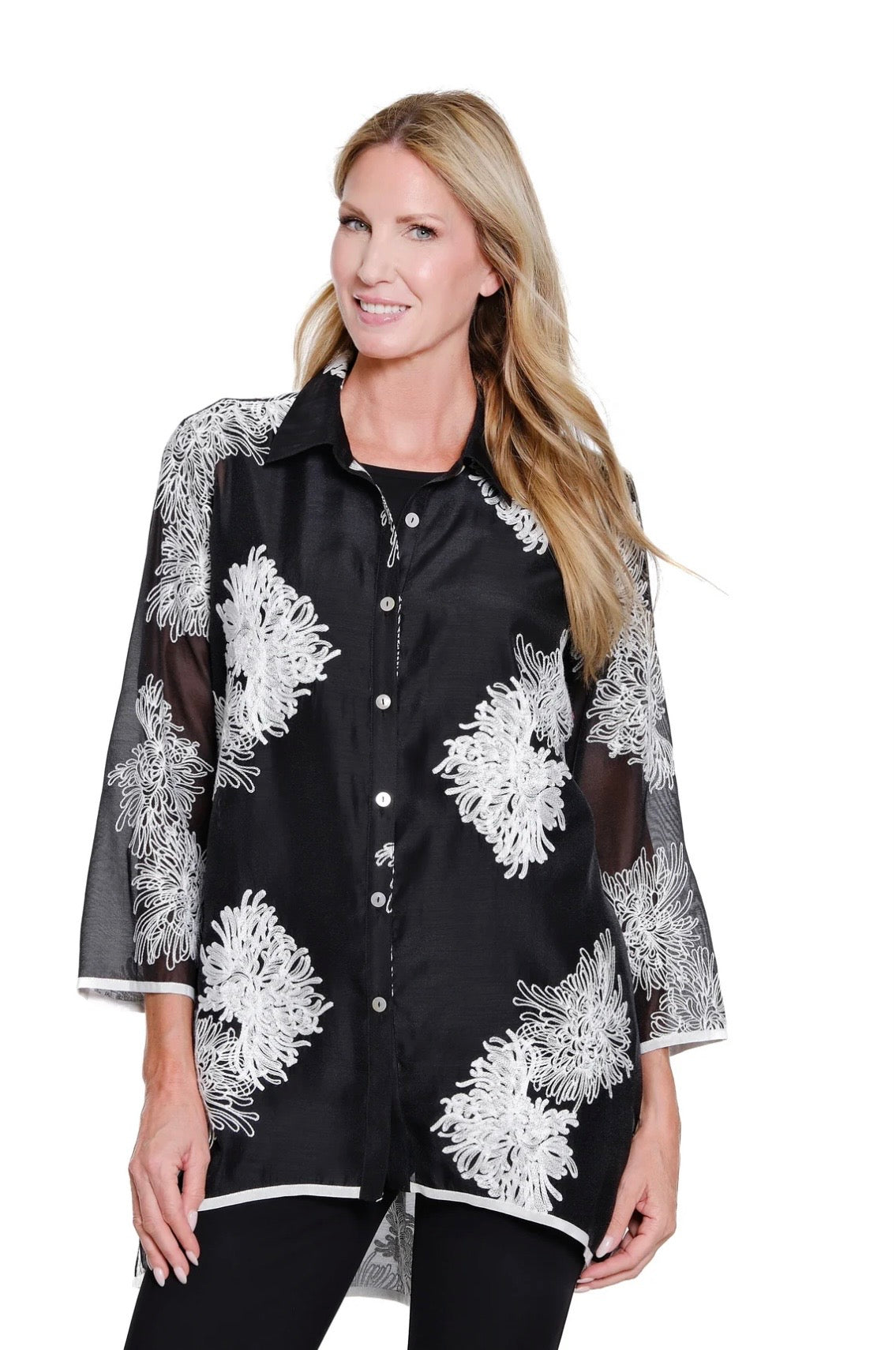 MULTIPLES - EMBROIDERED CRINKLE SHEER SHIRT - M16407 – The Little