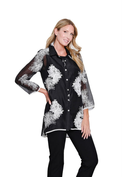 MULTIPLES - EMBROIDERED CRINKLE SHEER SHIRT  - M16407