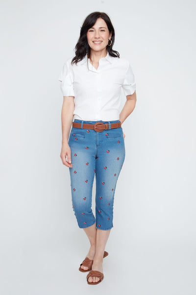 RENUAR - CHERRY PRINT DENIM CAPRI - R8132D-E3094