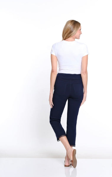 MULTIPLES - PULL ON CROP PANT W/ LACE HEM -M16721 - MIDNIGHT NAVY
