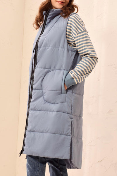 TRIBAL - LONG ZIP FRINT QUILTED VEST  - 2314O-3823 - 3 Colours
