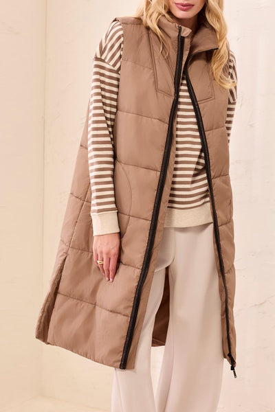 TRIBAL - LONG ZIP FRINT QUILTED VEST  - 2314O-3823 - 3 Colours
