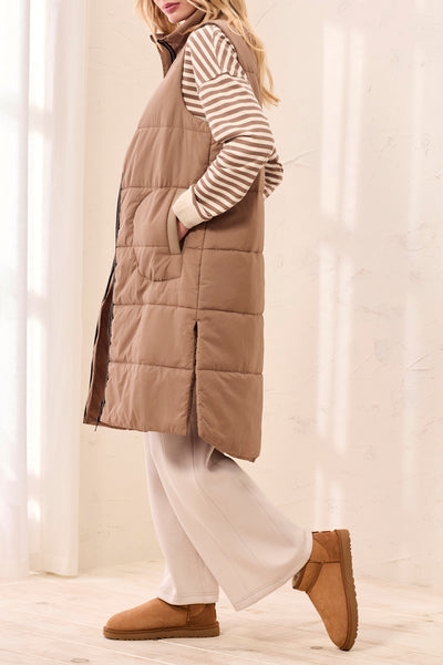 TRIBAL - LONG ZIP FRINT QUILTED VEST  - 2314O-3823 - 3 Colours