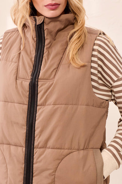 TRIBAL - LONG ZIP FRINT QUILTED VEST  - 2314O-3823 - 3 Colours