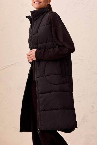 TRIBAL - LONG ZIP FRINT QUILTED VEST  - 2314O-3823 - 3 Colours