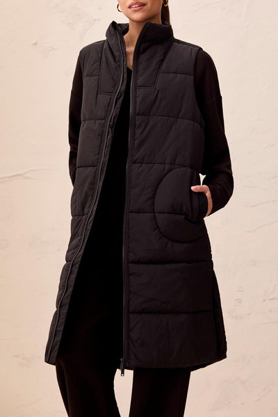 TRIBAL - LONG ZIP FRINT QUILTED VEST  - 2314O-3823 - 3 Colours