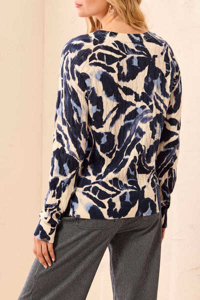 TRIBAL - PRINTED CABLE COTTON CREW NECK SWEATER - 2383O-576 - 2 Colours