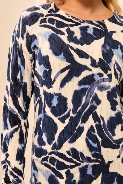 TRIBAL - PRINTED CABLE COTTON CREW NECK SWEATER - 2383O-576 - 2 Colours