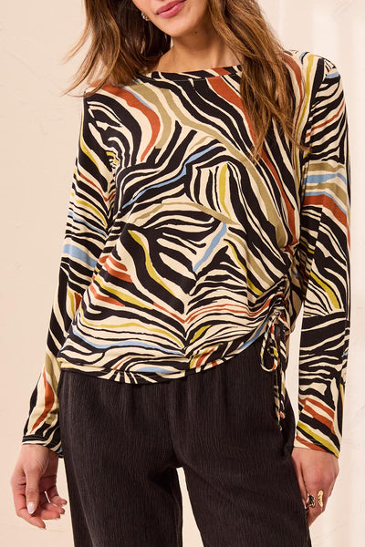 TRIBAL - PRINT TOP W/ SIDE RUCHING DETAIL - 3168O-3457 -4 Colours