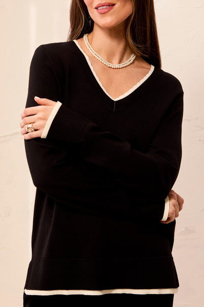 TRIBAL - V NECK SWEATER W/ CONTRAST TRIM - 3208O-8477 - 2 Colours
