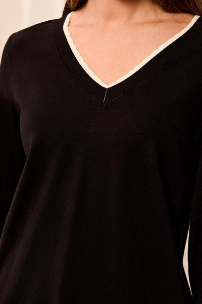 TRIBAL - V NECK SWEATER W/ CONTRAST TRIM - 3208O-8477 - 2 Colours