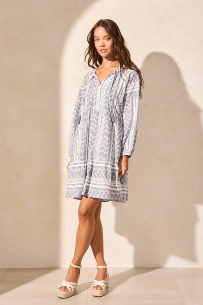 TRIBAL -  CHAMBRAY COTTON PRINT DRESS- 5816O-4364