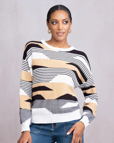 ALISON SHERI - CREW NECK STRIPED SWEATER - A46217
