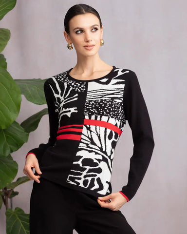 ALISON SHERI - MULTI PRINT CREW NECK SWEATER - A46470