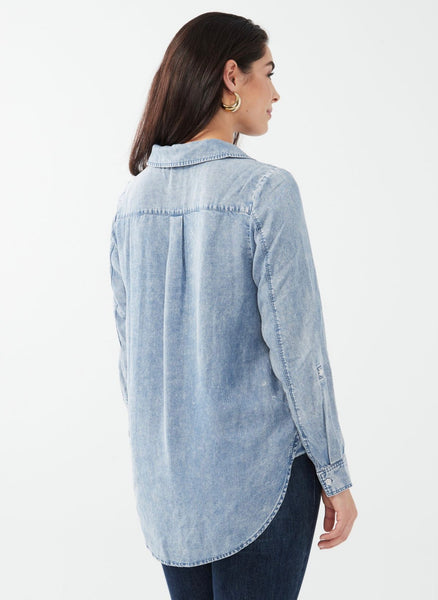 FDJ - ROLL UP SLEEVE POPOVER CHAMBRAY BLOUSE - 7540846