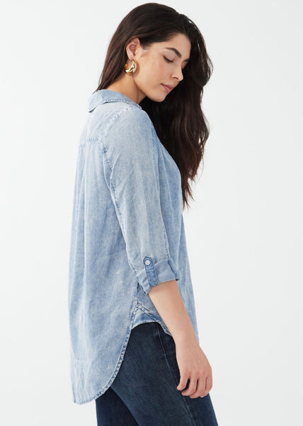 FDJ - ROLL UP SLEEVE POPOVER CHAMBRAY BLOUSE - 7540846