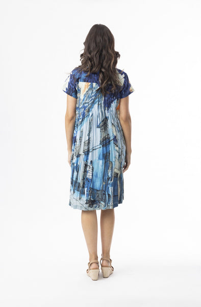 ORIENTIQUE - TOWER BLUE PRINT EASY FIT DRESS- 20154TB