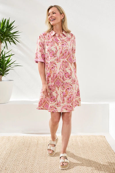 TRIBAL - WISTERIA SHORT SLEEVE SHIRT DRESS - 3023O-2026