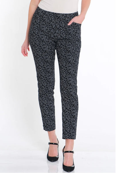 MULTIPLES - BLACK / WHITE SQUIGGLE PRINT ANKLE PANT - M14702PM