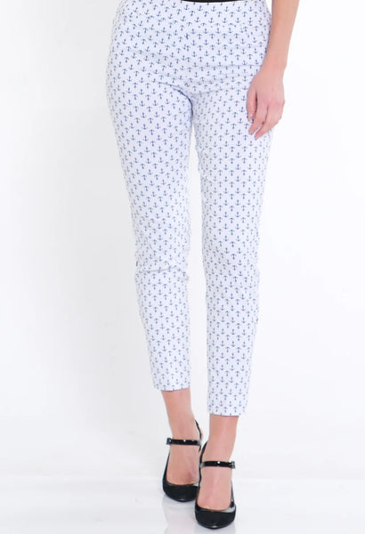 MULTIPLES -PULL ON  ANCHOR PRINT ANKLE PANT - M14703PM