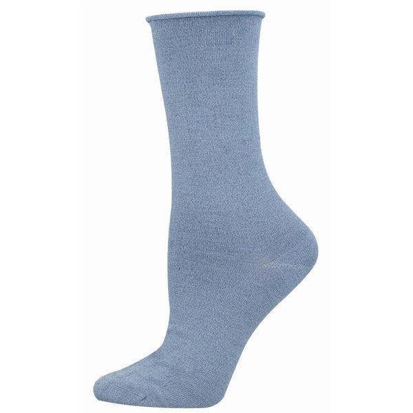 SOCKSMITH SOCKS - BAMBOO SOLID ROLL TOP CREW SOCKS -  6 COLOURS
