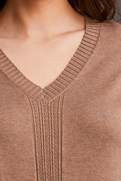 TRIBAL- V NECK SWEATER WITH CABLE DETAIL - 1924O-133 - 6 Colours