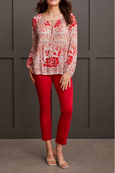 TRIBAL - SCARLET PRINT BLOUSE W/ TIE - 1949O-8014