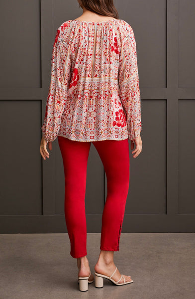 TRIBAL - SCARLET PRINT BLOUSE W/ TIE - 1949O-8014