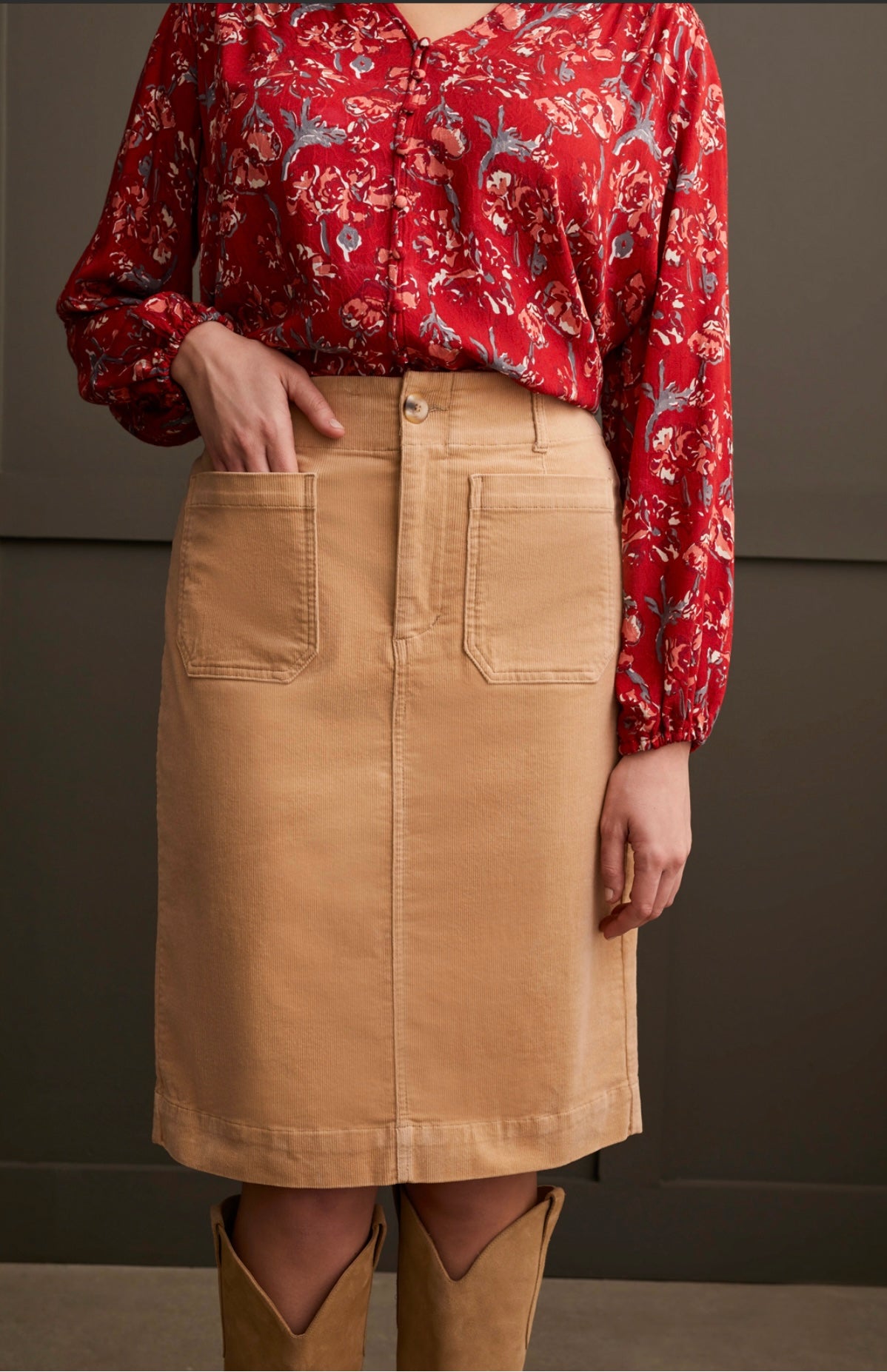 Brown corduroy skirt knee length best sale