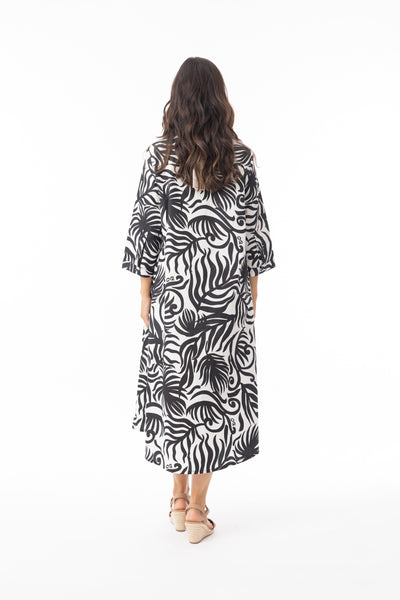 ORIENTIQUE - SURINAME BLACK/ WHITE 3/4 SLEEVE SHIRT DRESS - 40173