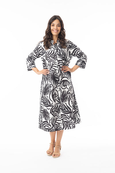ORIENTIQUE - SURINAME BLACK/ WHITE 3/4 SLEEVE SHIRT DRESS - 40173