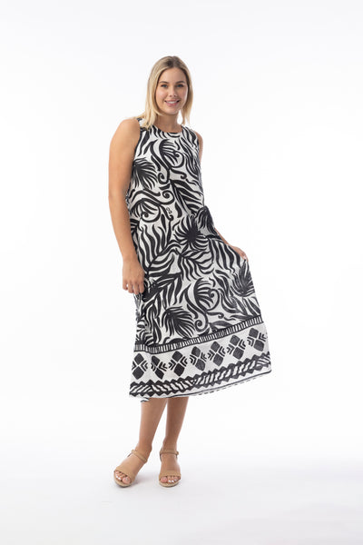 ORIENTIQUE - SURINAME BLACK / WHITE BORDER PRINT DRESS-40175