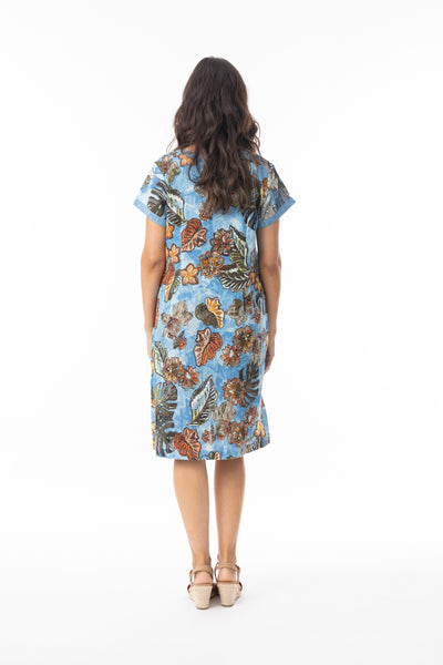 ORIENTIQUE - LIMA BLUE PRINT PATCH POCKET DRESS- 20113