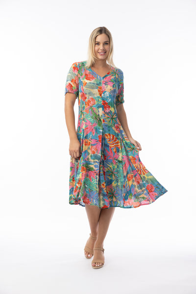 ORIENTIQUE - MALVINAS PRINT GODET DRESSS - 30175