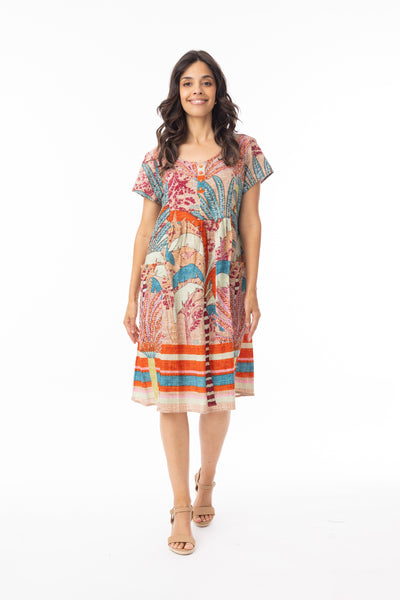 ORIENTIQUE -PONTA VERDE PRINT SHORT SLEEVE DRESS - 40200